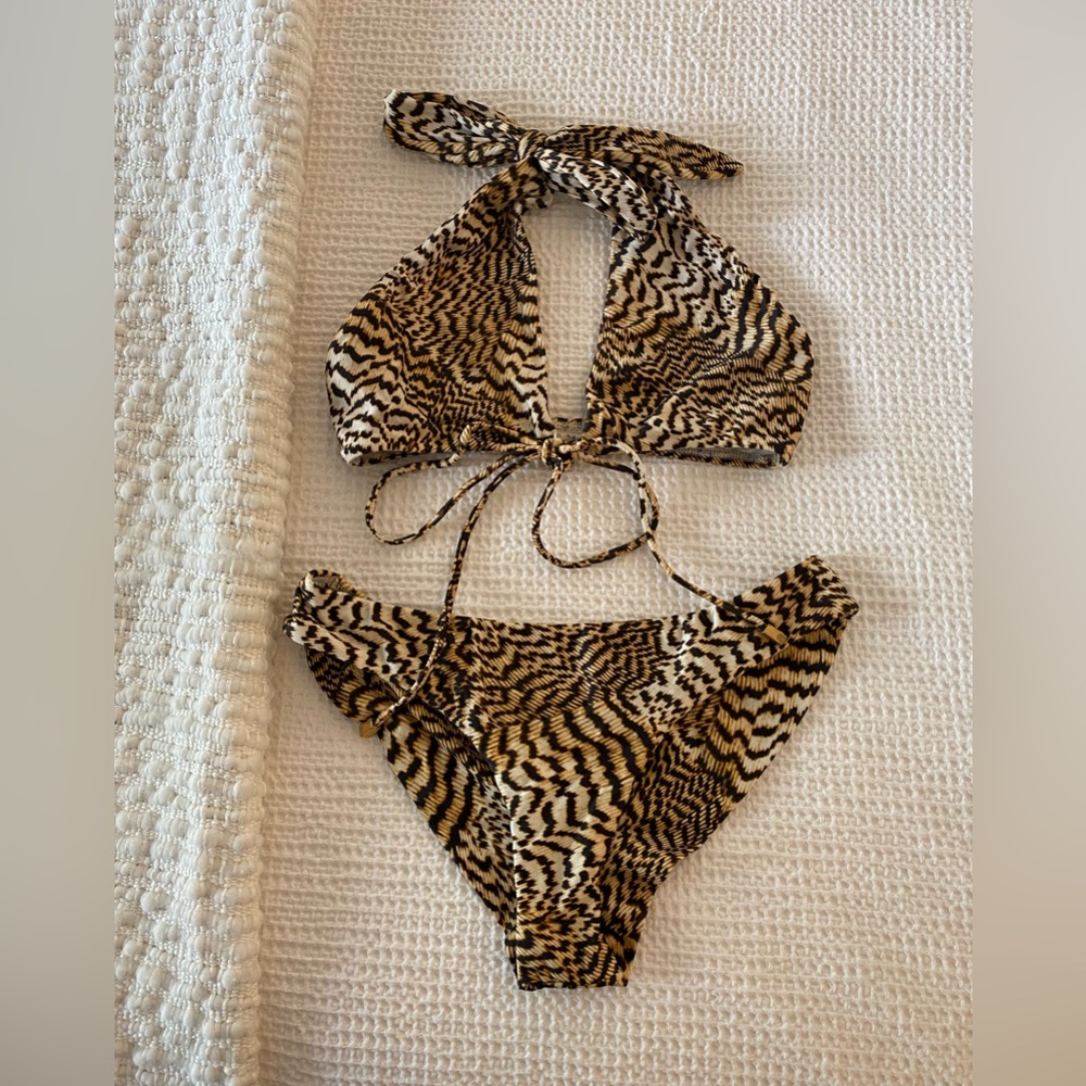 Vix Black and Tan Animal Print Halter Bikini